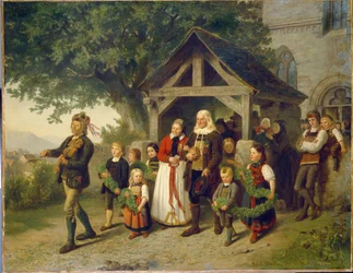 As Bodas de Ouro - Pintura de Hubert Salentin (1822-1910), óleo sobre tela