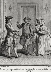 Não suporto mais os tormentos aqui onde estou, ilustração de Eugenie de Beaumarchais, gravada por Louis Joseph Masquelier (1741-1811)