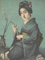 Menina com flores de ameixa, ca. 1900