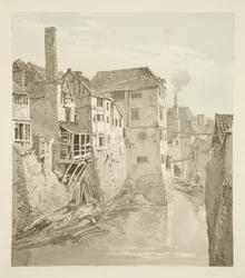 Castelo Ditch e Wall da Queen&39;s Bridge, City Wall à esquerda, 1820