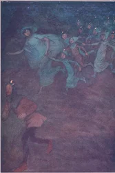 Digite Sir Hugh Evans, Anne Page e os outros, ilustração de The Merry Wives of Windsor, 1910