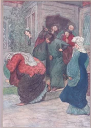 Da minha porta você bruxa, ilustração de The Merry Wives of Windsor, 1910