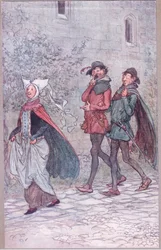Quando a Sra. Bridget perdeu o controle de seu leque, ilustração de The Merry Wives of Windsor, 1910