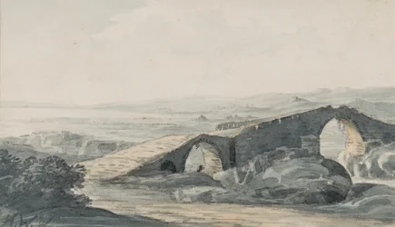Devils Bridge, olhando para o mar, rio Anda, c.1818 (wc no papel)