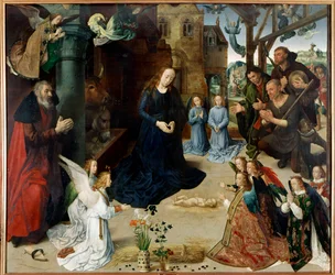 Adoração dos Pastores (Painel Central do Tryptic de Portinari". Pintura de Hugo van der Goes (1440-1482). 1475 aproximadamente. H/B. 253x304 cm. galeria degli Uffizi (Escritórios), Florença - Adoração dos Pastores (Painel Central do Tríptico de Portinari