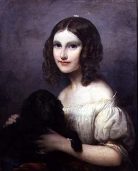 Retrato de uma jovem com o seu cão de estimação