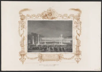 Festa nocturna para os estudantes, 1836
De Party der H.H. Studenten in den Tuin van C. van Leeuwen / Noite de 14 de Junho de 1836 (título sobre o objecto)
Placas da celebração do segundo centenário da Universidade de Utrecht, 1836 (título da série)