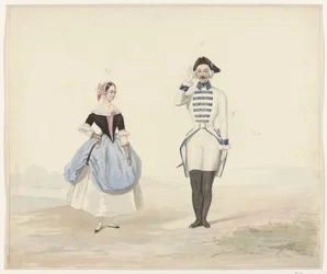 Homem e mulher em traje histórico, 1841
Seis aguarelas de trajes históricos para o baile de máscaras de 1841 (título da série)