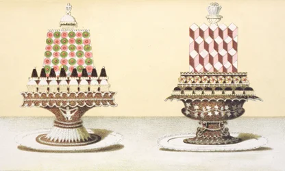 Design para a apresentação de sobremesas, ilustração de um livro de culinária húngara sobre culinária francesa, c.1880