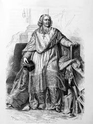 Retrato gravado de Jacques-Benigne (Jacques Benigne) Bossuet, bispo de Meaux depois de Hyacinthe Rigaud (Musée du Louvre) - em "Histoire de France" de Guizot