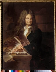 Retrato de Nicolas Boileau (1636 - 1711) dit Boileau Despreaux (Boileau-Despreaux), escritor francês - Pintura da oficina de Hyacinthe Rigaud (1659-1743)