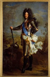 Retrato de corpo inteiro de Luís XIV de armadura (1630-1715)