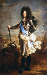 Retrato de Luís XIV, o Rei Sol (1638 - 1715). Óleo de Hyacinthe Rigaud, nomeado retratador do Rei.