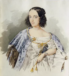 Retrato do comediante russo Varvara Asenkova (1817-1841) - Aguarela a bordo por I Alexeyev (activo 1800-1850)