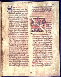 Historiated inicial desde o início de um capítulo sobre navegação e comércio, cópia de uma coleção de lei original do século XIV Jonsbok