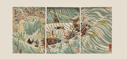 Os fantasmas de Taira atacam o navio de Yoshitsune