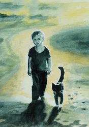 O Rapaz e o Gato a Passear