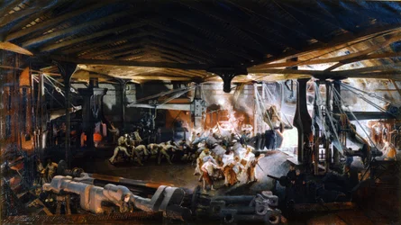 Forjando uma árvore dobrada na fábrica de Indres por F. Bonhommé.