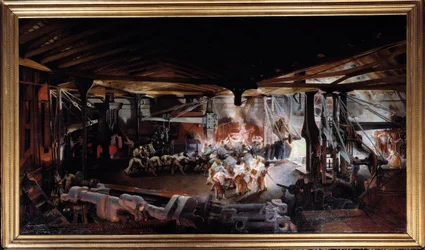 Forjando com um martelo de tambor. Pintura de François Bonhomme (1809 - 1881)