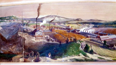 Paisagem industrial no campo de carvão Blanzy, Saone-et-Loire