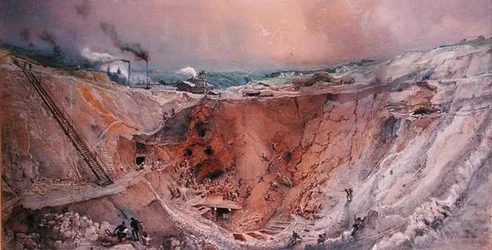 Mineração a céu aberto na Old Mountain, Saône et Loire, c.1854 (wc no papel)