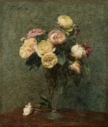 Natureza morta: Rosas num vaso de vidro