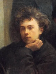 Retrato de Arthur Rimbaud, pormenor da pintura Mesa de canto