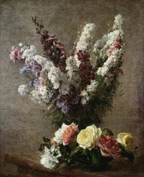 Rosas e Larkspur, 1885
