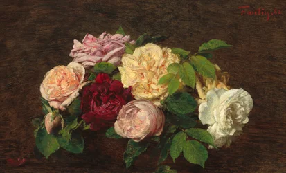 Rosas de Nice sobre uma mesa