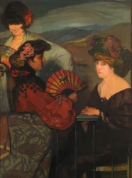 Mulheres espanholas e uma mulher inglesa na varanda, 1900.