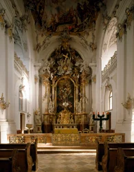 Vista interna da Abadia de San Marino e San Anianus (Marinus e Anianus) pelo arquiteto Ignaz Guenther (1725-1775)
