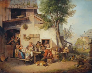 Em frente à taberna da aldeia