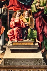 Anjos músicos, detalhe da Virgem com menino e São Próculus, São João Evangelista, Santo Agostinho, São Sebastião (Pintura