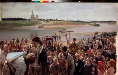 Procissão de Páscoa. Pintura de Illarion Mikhailovich Pryanishnikov (1840-1894), óleo sobre tela