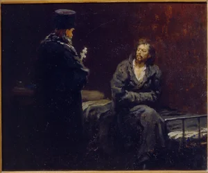 Antes da confissão. Pintura de Ilya Yefimovich Repin (Ilia Repin) (1844-1930), óleo sobre tela