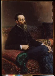 Retrato do compositor Nicholas (Nikolai) Rimsky Korsakov (Rimsky-Korsakov) (1844-1908). Pintura por Ilya Repin (Ilia Repine) (1844-1930), óleo sobre tela