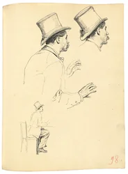 Estudos para "Um café parisiense": vista lateral da cabeça do homem com chapéu, c. 1872-1875
