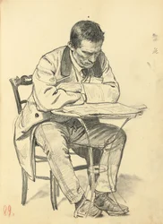 Estudo para "Um café parisiense": homem sentado em uma mesa de café, lendo um jornal, c. 1872-1875