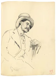 Estudo para "Um café parisiense": homem sentado com chapéu, c. 1872-1875