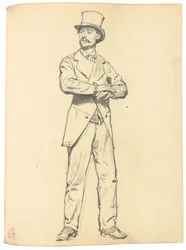 Estudo para "Um café parisiense": homem de pé com um chapéu, pernas afastadas, c. 1872-1875