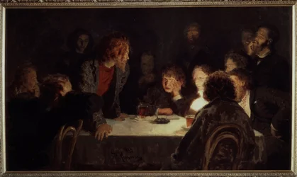 Uma reunião revolucionária. Pintura por Ilya Repin (Ilia Repine) (1844-1930), óleo sobre tela