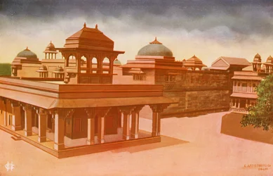 Agra: Os palácios da imperatriz Jodhbai e de Bibi Mariam (fotografia a cores)