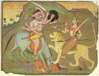 47.110/174 Durga em combate com Mahishasura, do fólio de 