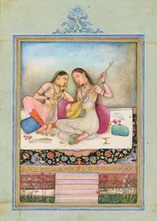 Uma menina tocando tambur enquanto seu companheiro ouve, c.1660
