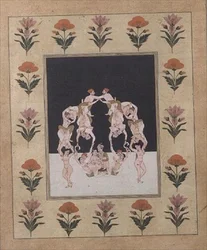 Um par de amantes sentados num baloiço composto por outros amantes entrelaçados, c.1830 (guache sobre papel)