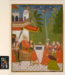 Um rajá em um trono entretido por dançarinos e músicos, c.1775 (aquarela opaca no papel)