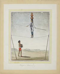 Acrobat em uma corda bamba, baterista abaixo, c.1820 (wc opaca no papel)
