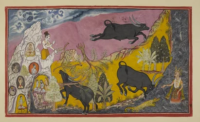 Adicionar 15296 (2) f.11r, Sugriva diz então a Rama e Laksmana o quão poderoso o seu irmão Ba