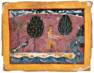 Balarama com seu Ploughshare no rio Jamna, c.1590-1600 (wc opaca e ouro no papel)