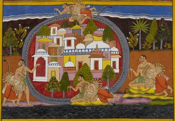 Bali e Rāvaṇa realizam rituais, voam juntos e aproximam-se de Kiṣkindhā